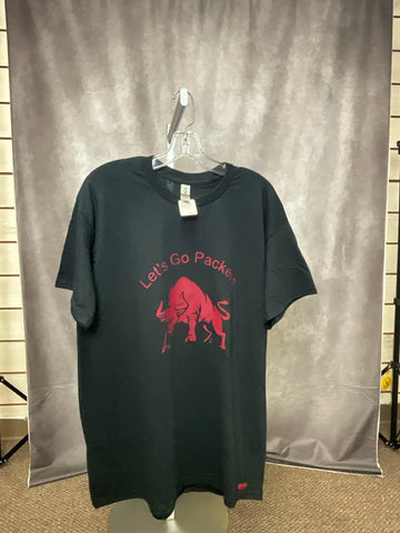 Let's Go Packers with Bull Black T-Shirt