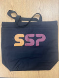 Black Tote Bag: New SSP Logo Front, Big Bull Back